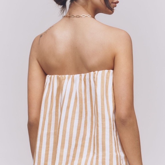 NWT Maeve Anthropologie Beige White Linen Strapless Structured Top Shirt Small S - Picture 2 of 4